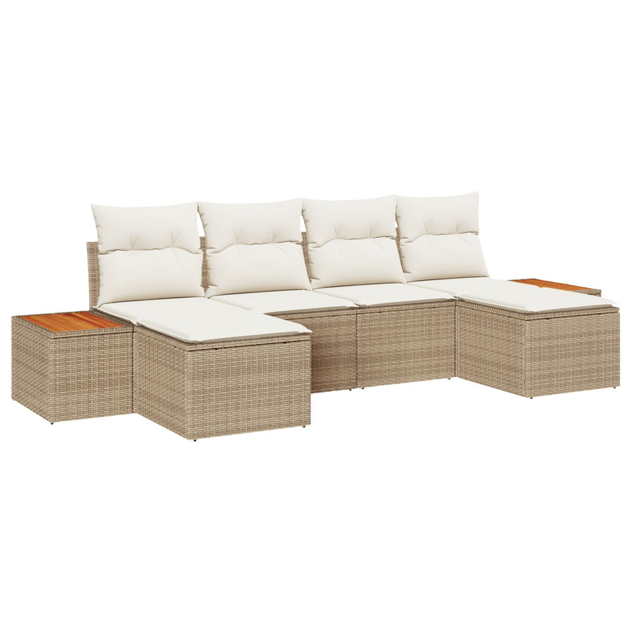 6-Delige Tuinhoekbankset Met Kussens Beige Poly Rattan Acacia