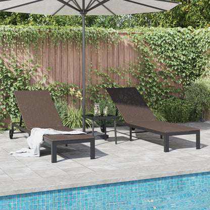 Ligbedden 2 Stuks Met Wielen En Tafel Poly Rattan Bruin
