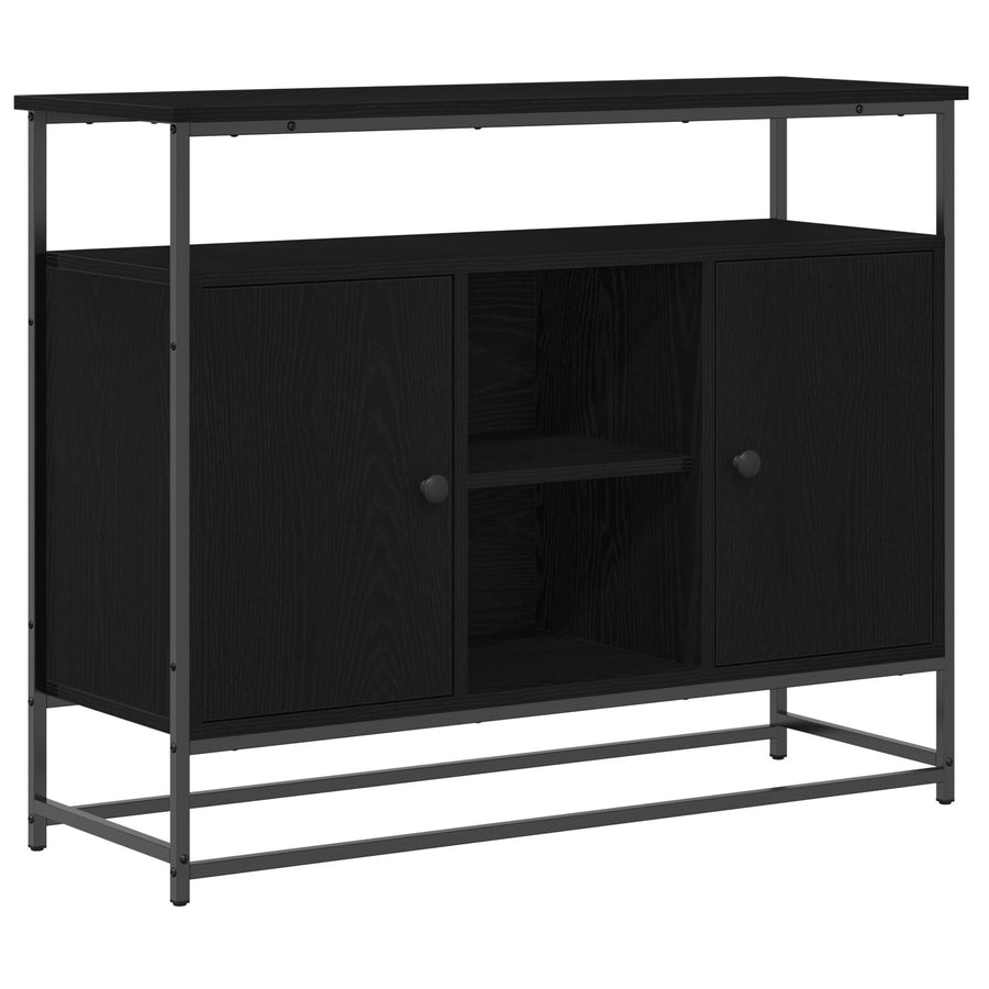 Dressoir 100X35X80 Cm Samengesteld Hout En Staal Zwart eiken