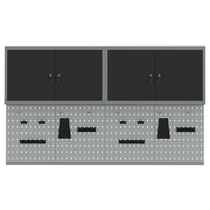 6 Delige Gereedschapskast En Pegboard Set Wandgemonteerd Zwart Metaal