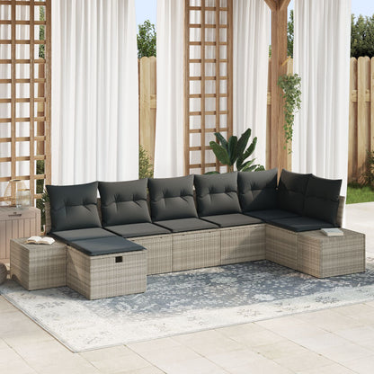 7-Delige Tuin Sofa Set Met Kussens Licht Grijs Poly Rattan Wit