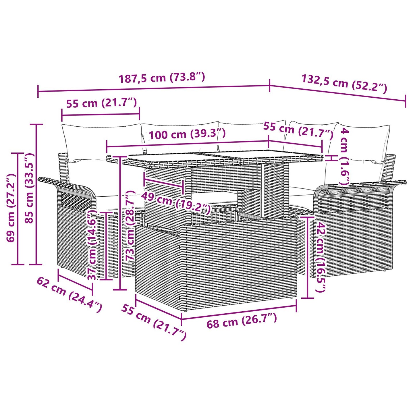 5 Delige Tuin Sofa Set Met Kussens Zwart Poly Rattan