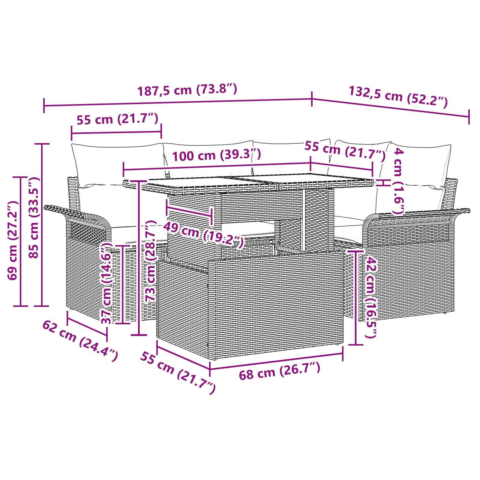 5 Delige Tuin Sofa Set Met Kussens Zwart Poly Rattan