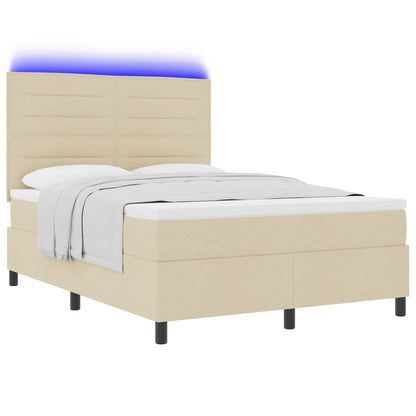 Boxspringbed Met Matras & Led Stof Crème 140 x 190 cm Lijnen ontwerp