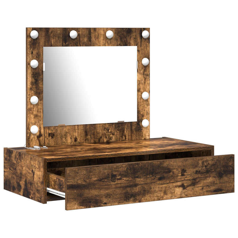 Wandkaptafel Verlichting 83 x 40 x 70 cm Gerookt eiken met LED