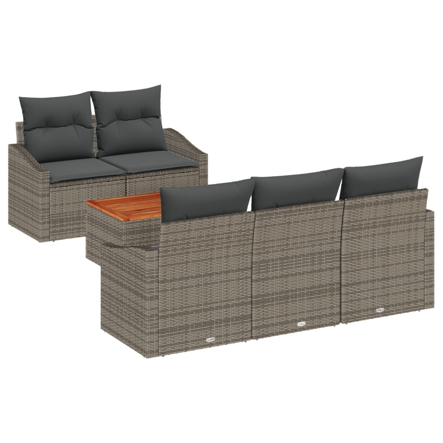 6-Delige Tuin Sofa Set Met Kussens Grijs Poly Rattan Acacia