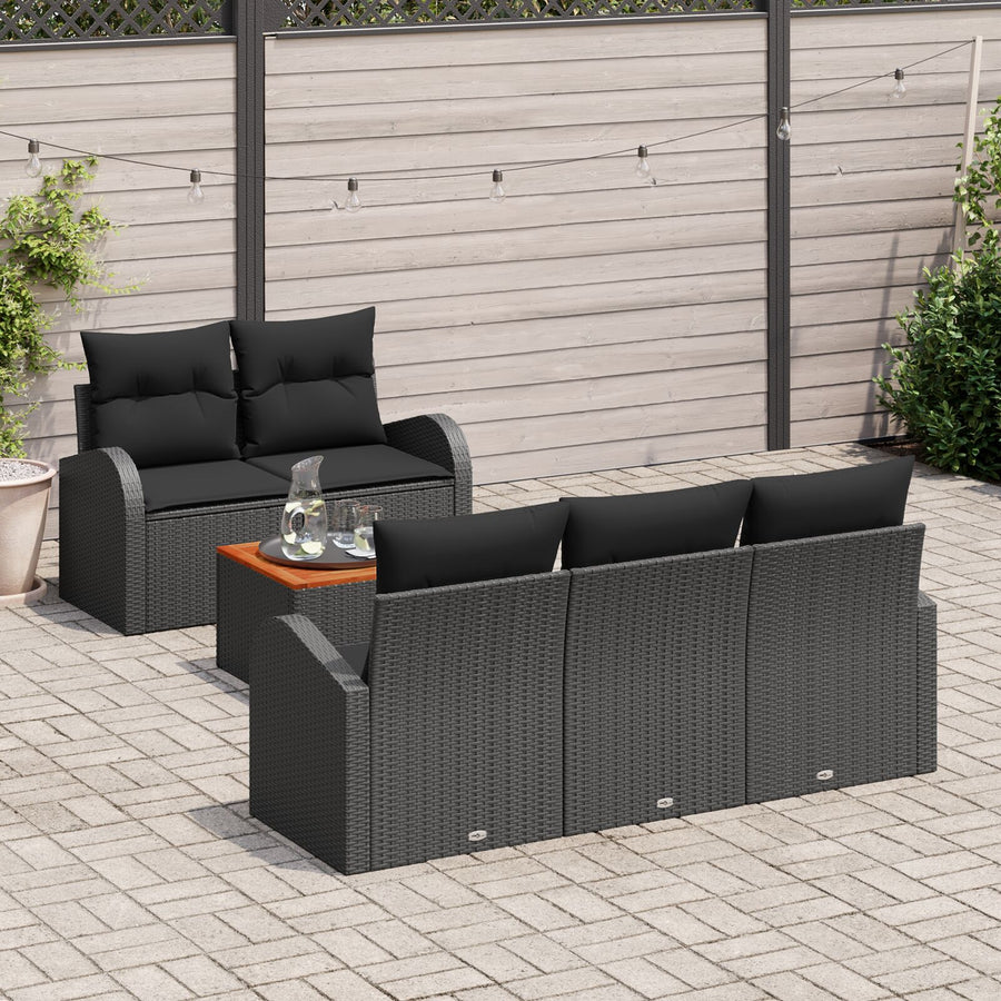 6-Delige Tuin Sofa Set Met Kussens Zwart Poly Rattan Acacia