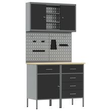 5-Delige Werkbank Set Staal 2x (84/85 cm) Zwart 2x kast + 2x pegboard + kast met deur