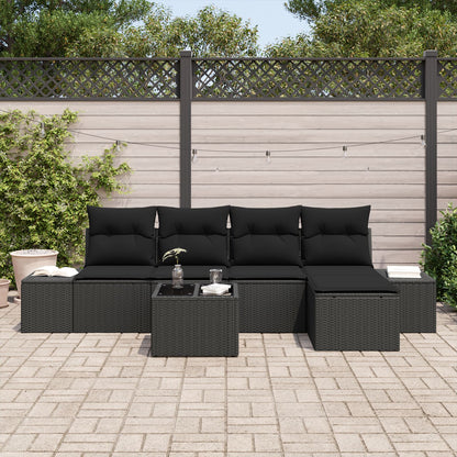 6-Delige Tuin Sofa Set Met Kussens Beige Poly Rattan Zwart met tafel