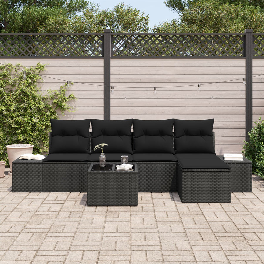 6-Delige Tuin Sofa Set Met Kussens Beige Poly Rattan Zwart met tafel