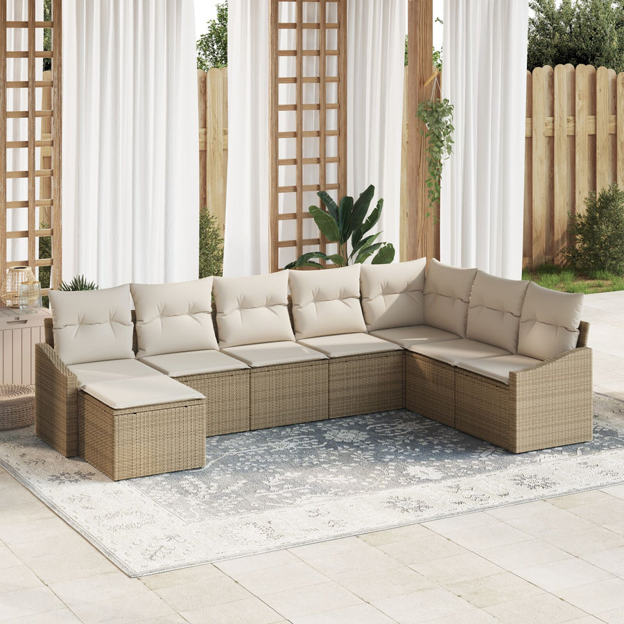 8 Delige Tuinscha Set Met Kussens Beige Poly Rattan