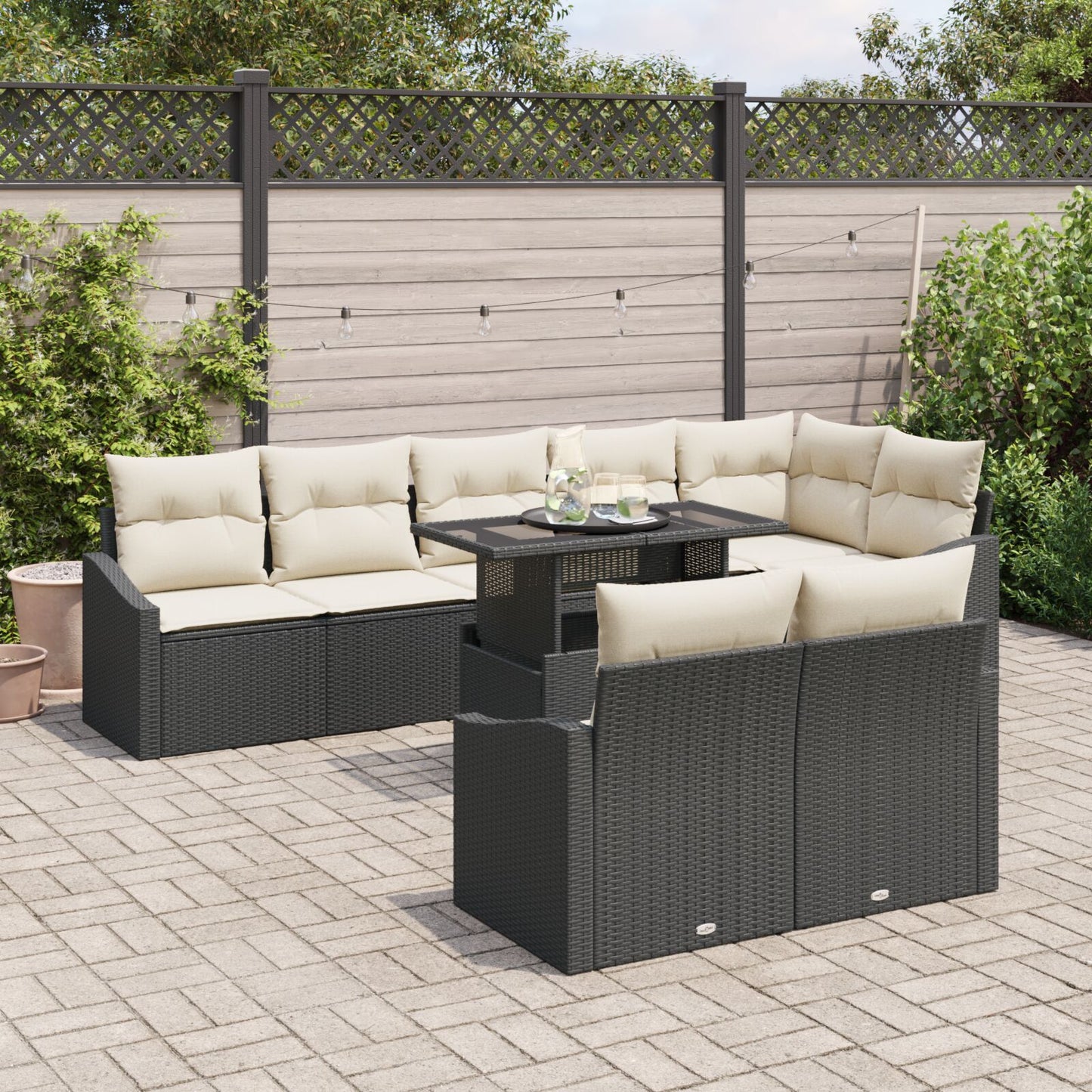 9-Delige Tuin Sofa Set Met Kussens Zwart Poly Rattan