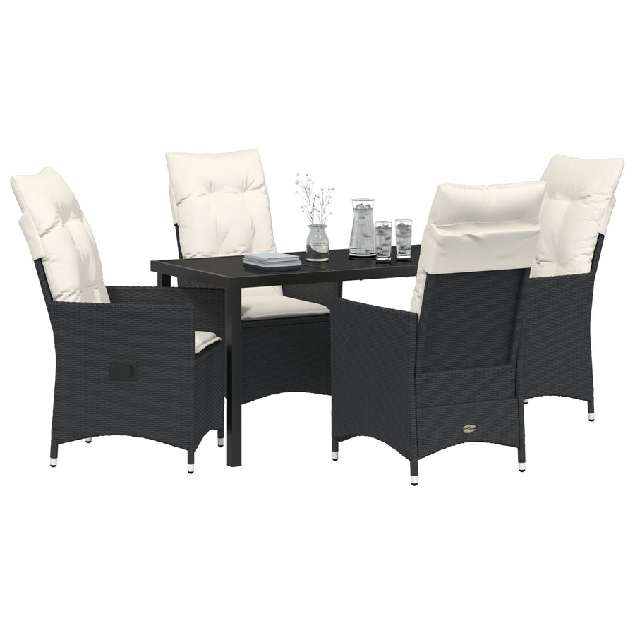 5 Delige Tuin Eetset Met Kussens Zwart Poly Rattan
