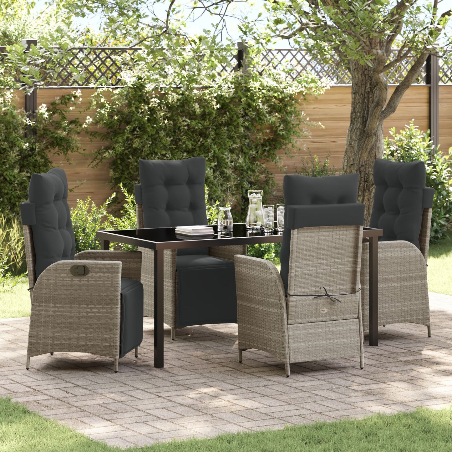 5-Delige Tuin Eetset Lichtgrijs Poly Rattan