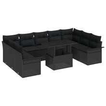 10-Delige Tuin Sofa Set Met Kussens Zwart Poly Rattan