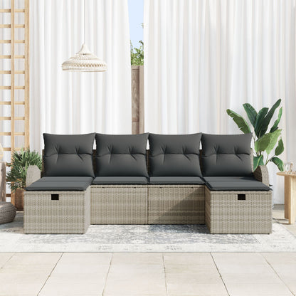 6-Delige Tuin Sofa Set Met Kussens Licht Grijs Poly Riet