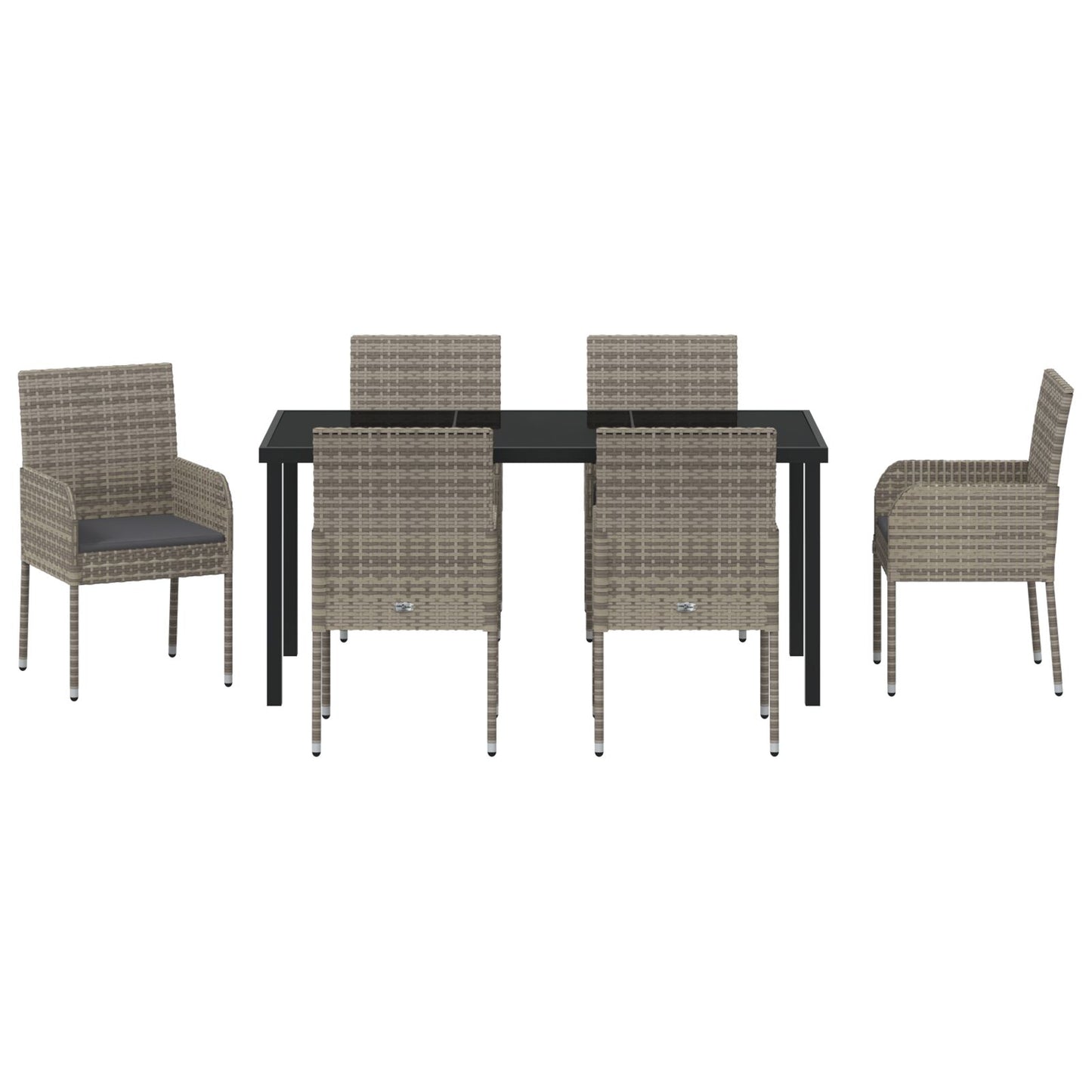 7-Delig Tuin Eetset Met Kussens Grijs Poly Rattan