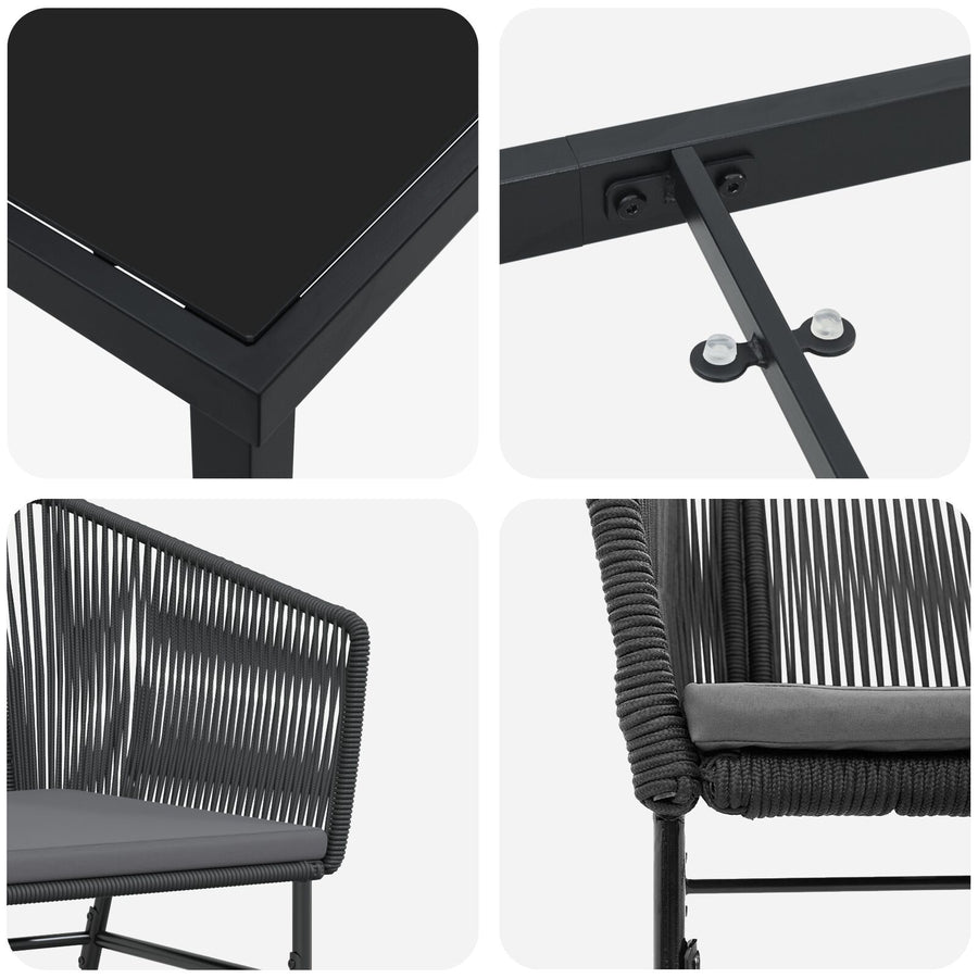 Set Van 3 Zwart Pe Rattan, Poedergecoat Staal Standaard