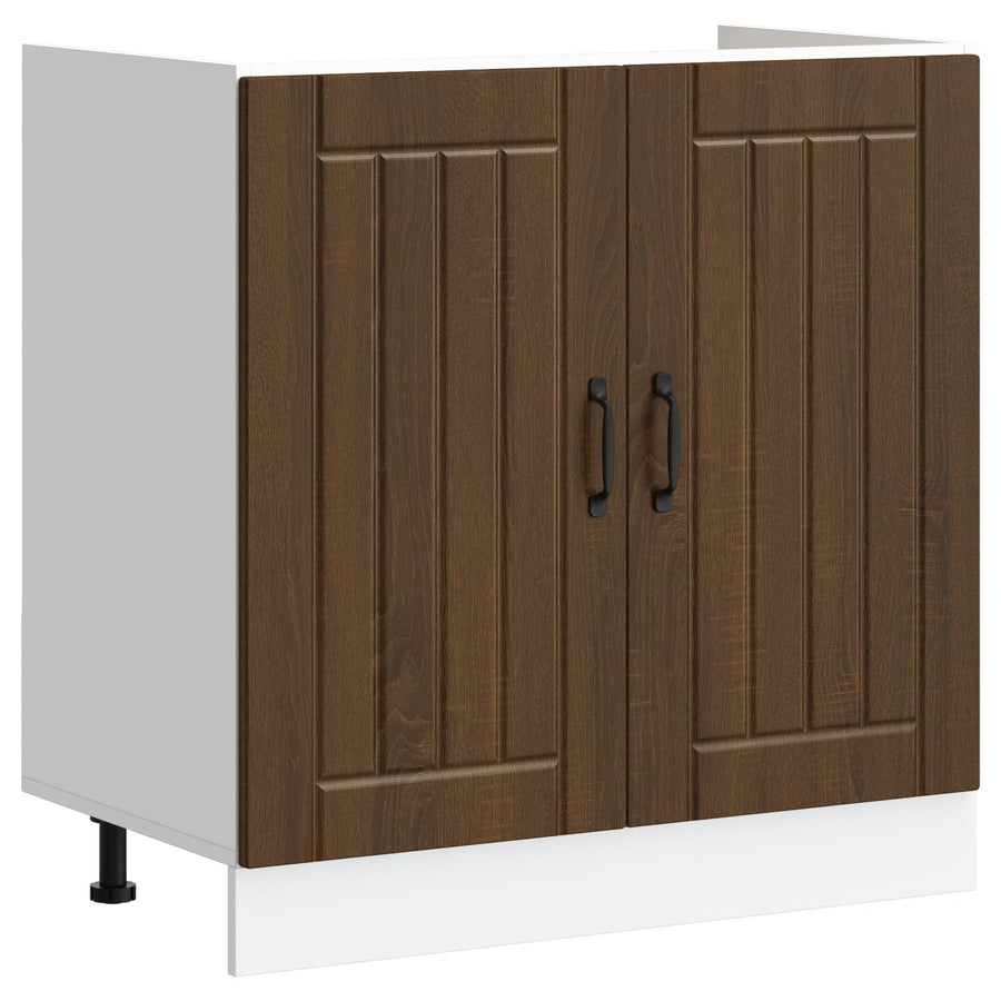 Keukenkast ""Lucca"" Met Dubbele Wastafels Bruin Eiken Geperst Hout