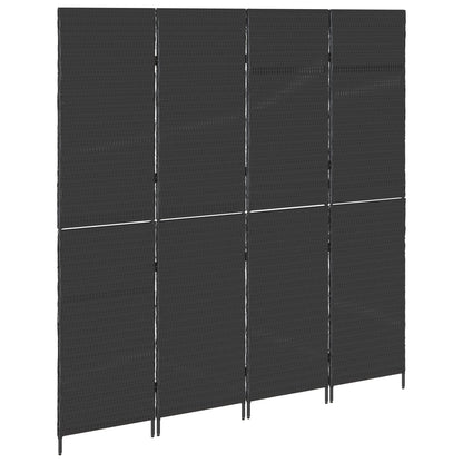 Kamerscherm Vouwbaar 195X Poly Rattan 180 cm Zwart 4 panelen