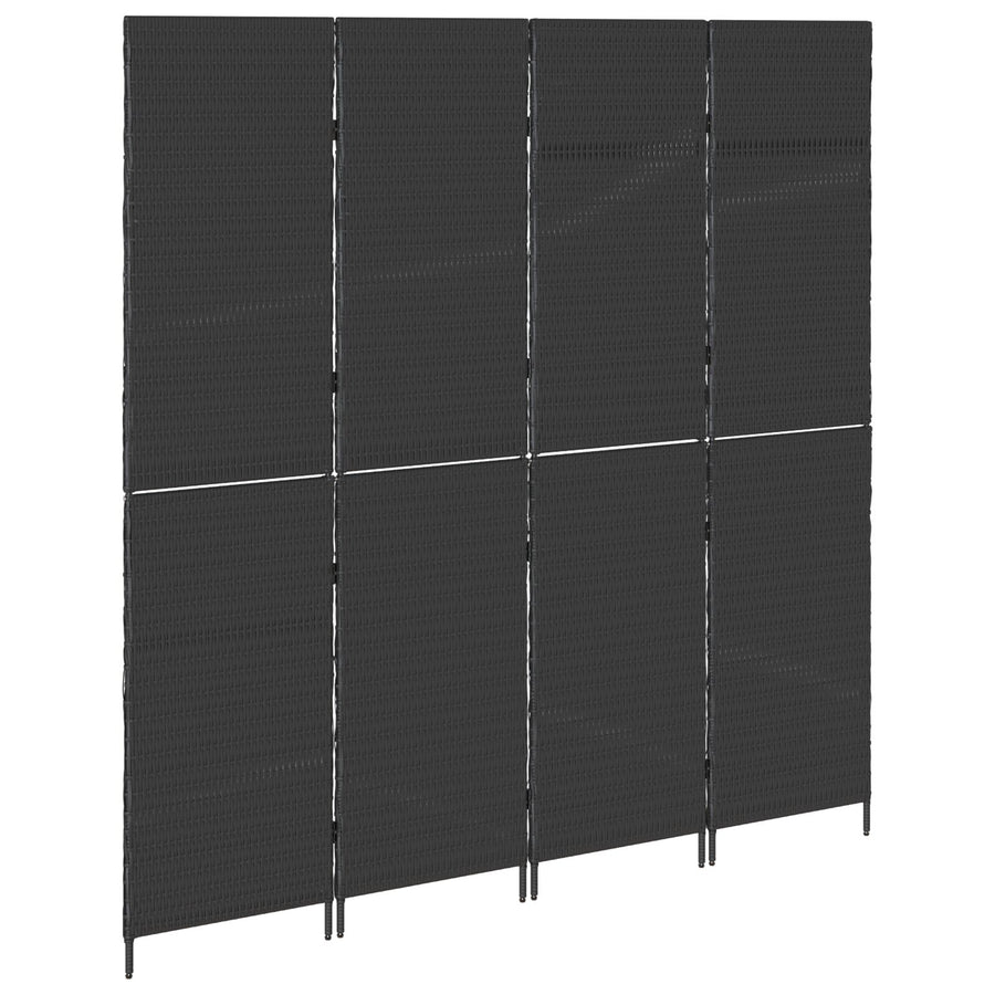 Kamerscherm Vouwbaar 195X Poly Rattan 180 cm Zwart 4 panelen