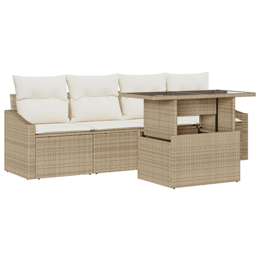 5-Delige Tuinbank Set Met Kussens Beige Poly Rattan