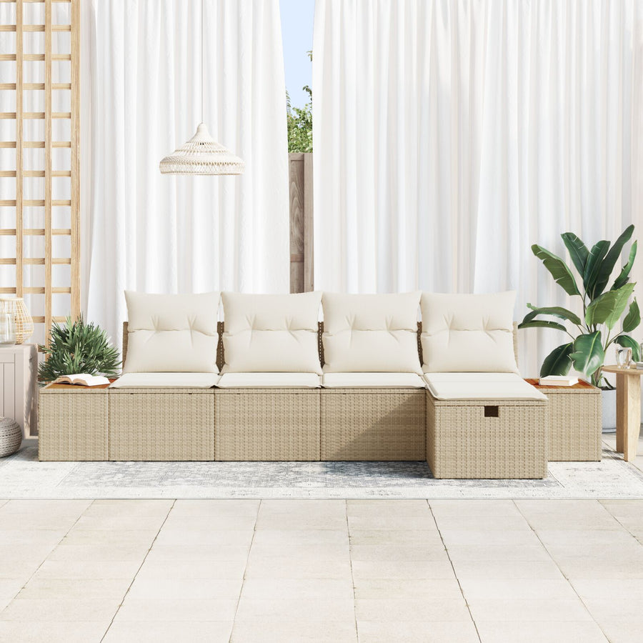 5-Delige Tuinbank Set Met Kussens Beige Poly Riet