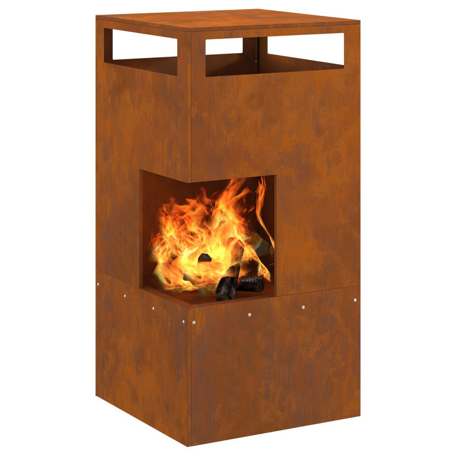 Vuurpit Weerbestendig Staal 50 x 50 x 100 cm Verweerd staal/bruin