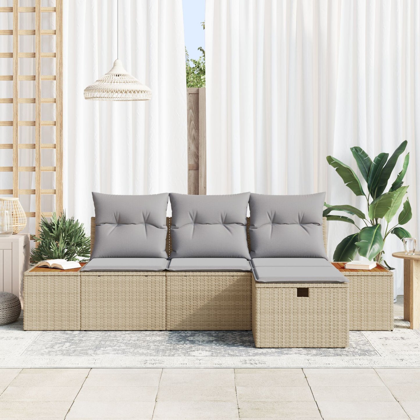 4-Delige Tuin Sofa Set Met Kussens Beige Poly Rattan