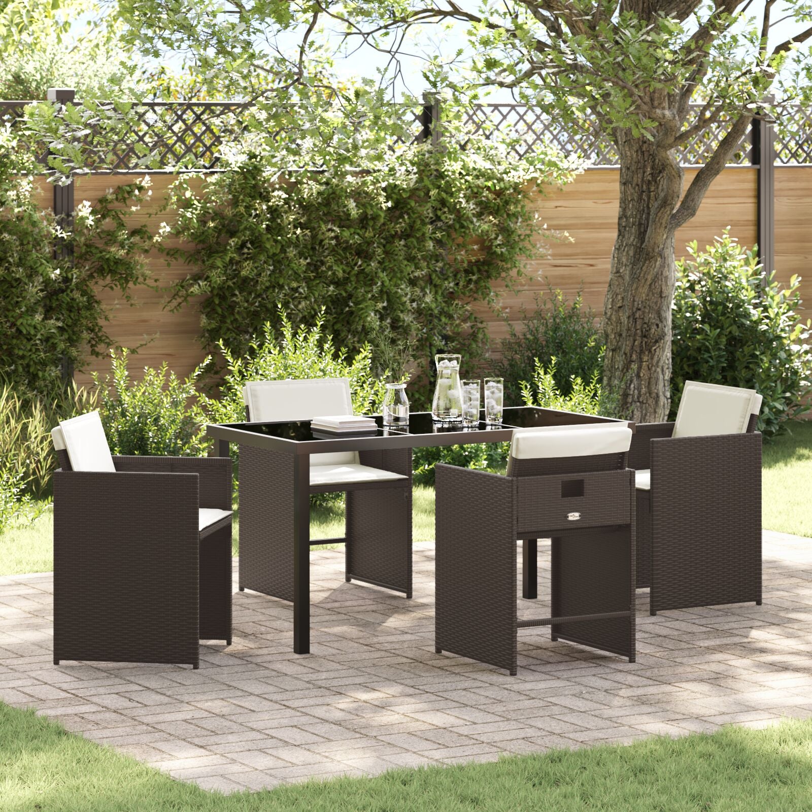 5-Delig Tuin Eetset Met Kussens Bruin Poly Rattan