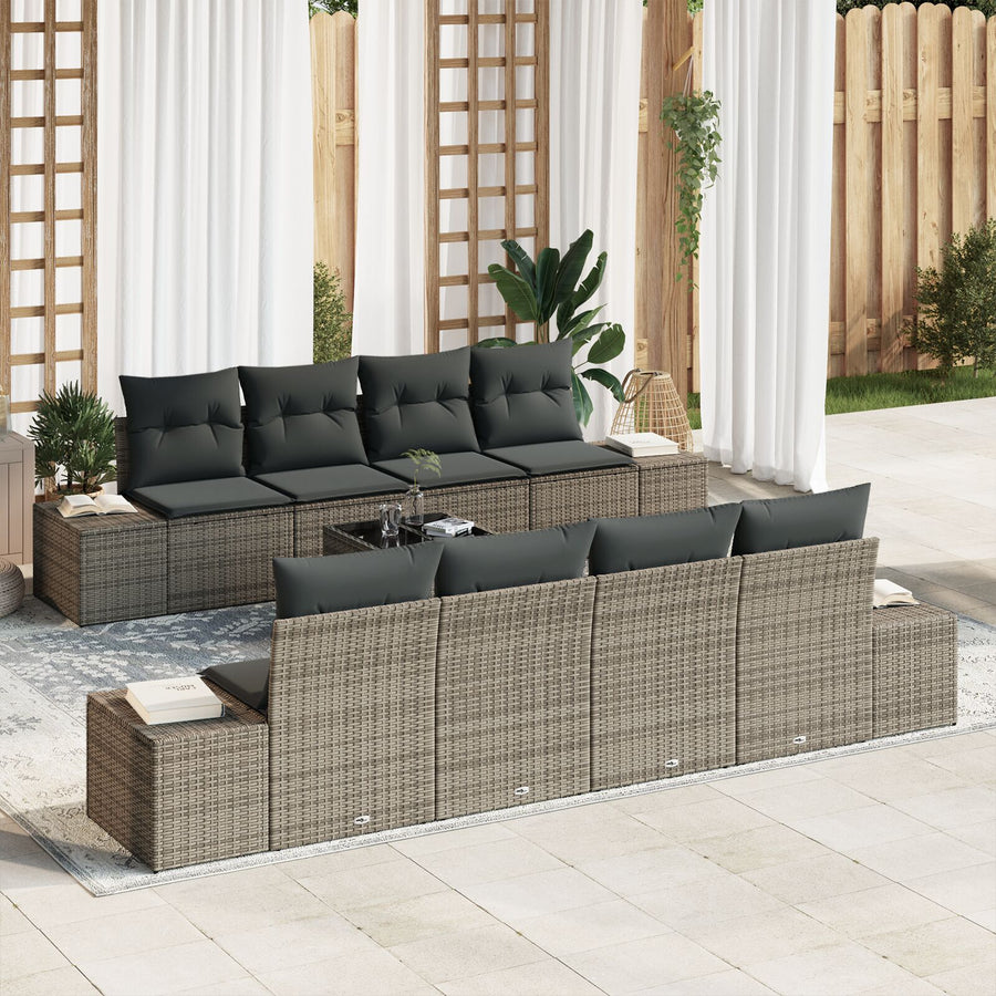 9-Delige Tuin Sofa Set Met Kussens Grijs Poly Rattan