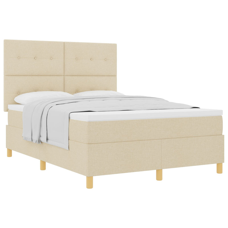 Boxspring Bed Met Matras Crème 140X190 Cm Stof Blauw