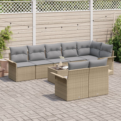 9-Delige Tuinbank Set Met Kussens Zwart Poly Rattan Beige en grijs met tafel