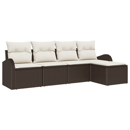 5-Delige Tuin Sofa Set Met Kussens Bruin Poly Rattan