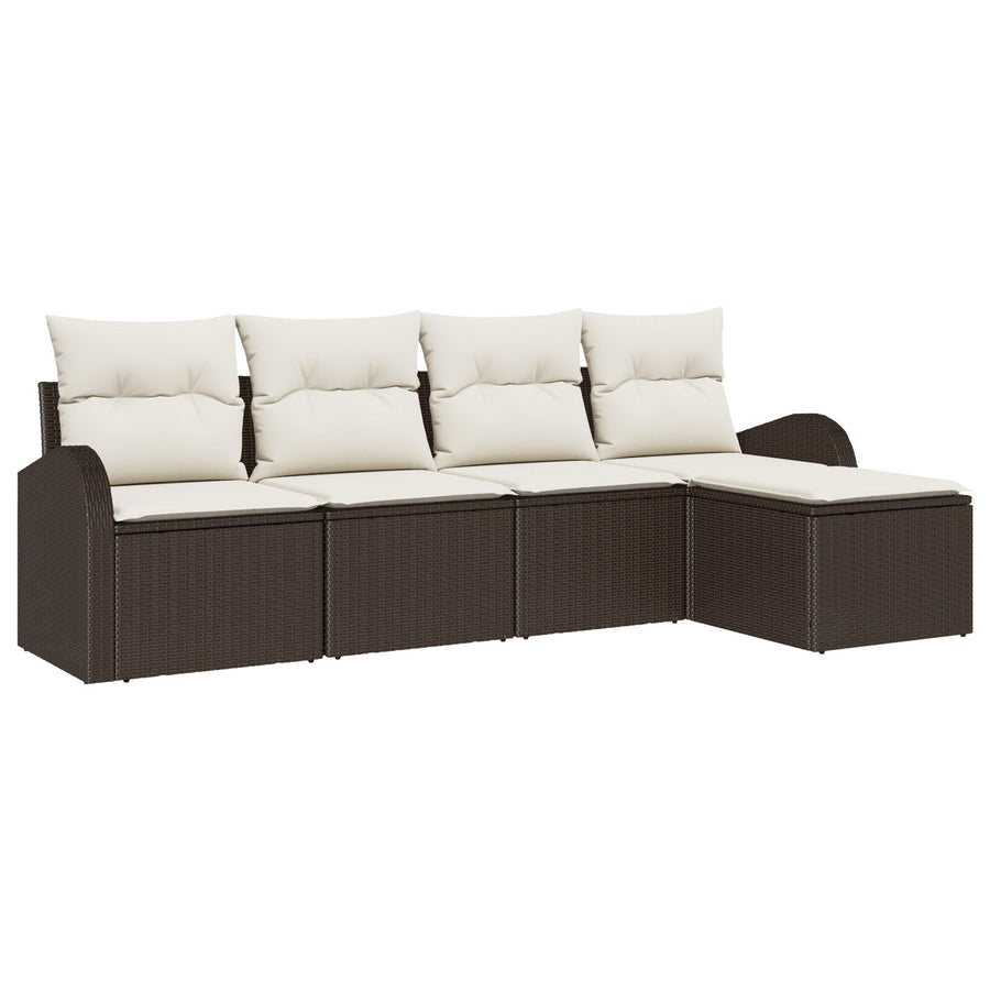 5-Delige Tuin Sofa Set Met Kussens Bruin Poly Rattan