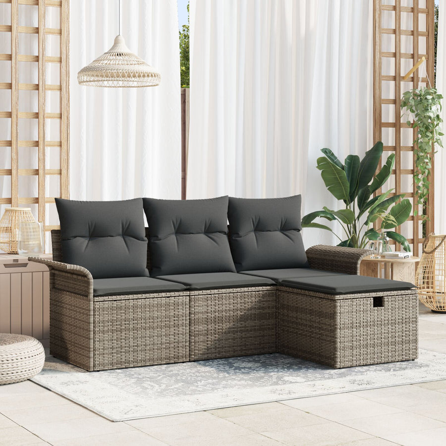 4-Delige Tuinsofaset Met Kussens Grijs Poly Rattan