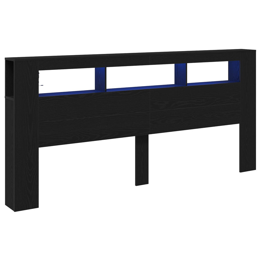 Opberghoofdeksel Met Led-Verlichting Zwart Eiken 220X18,5X103,5 Cm