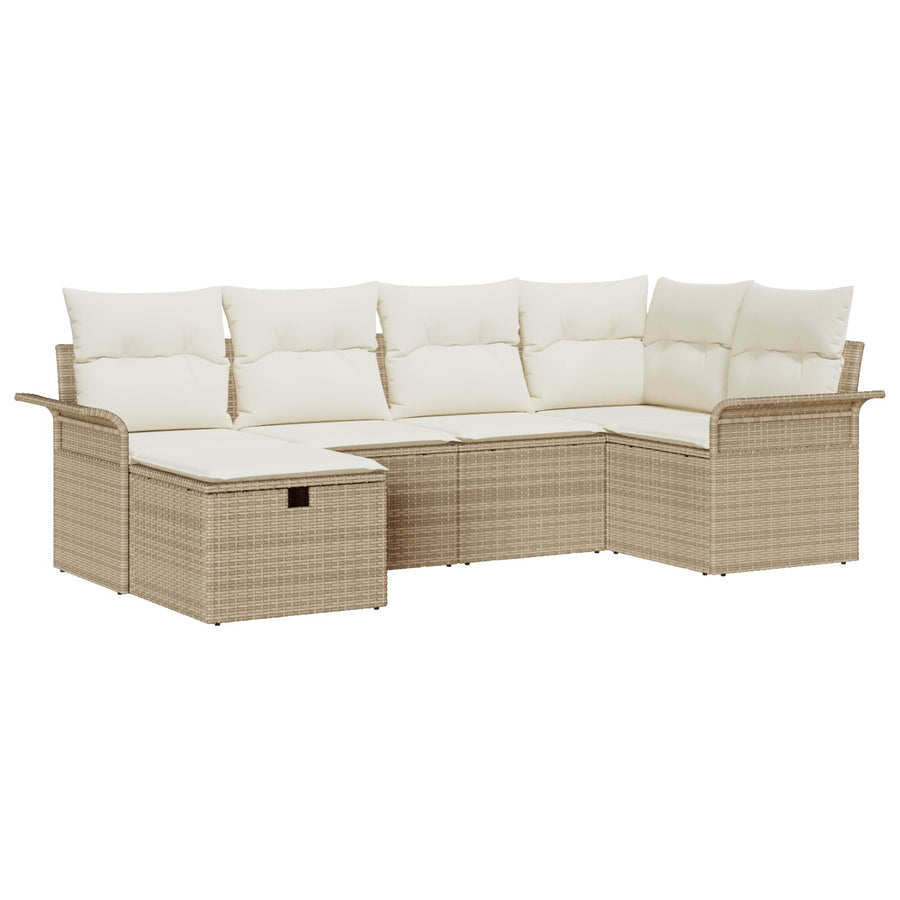 6-Delige Tuinstoelen Set Met Kussens Beige Poly Rattan