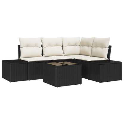 4 Delige Tuin Sofa Set Met Kussens Bruin Poly Rattan Zwart en Crème met tafel