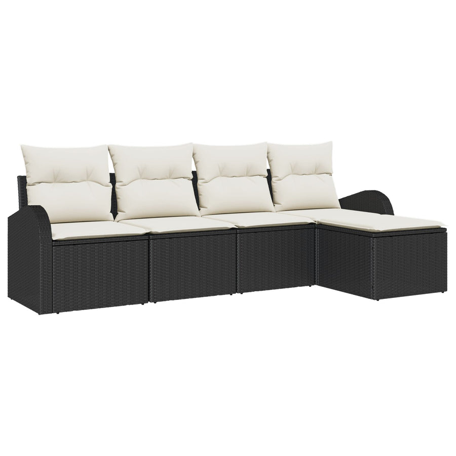 5-Delige Tuin Sofa Set Met Kussens Zwart Poly Rattan