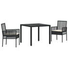 Garden dining set 3 pcs Black poly rattan