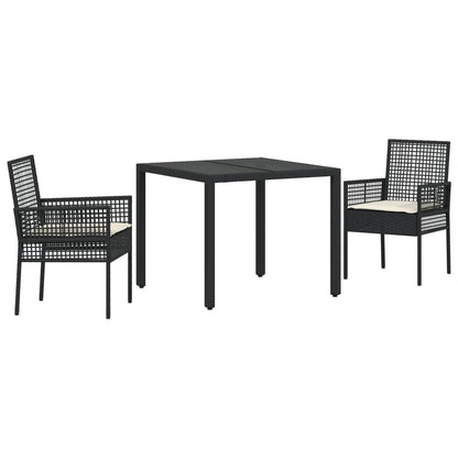 3 Delige Tuin Eetset met Kussens Zwart Poly Rattan