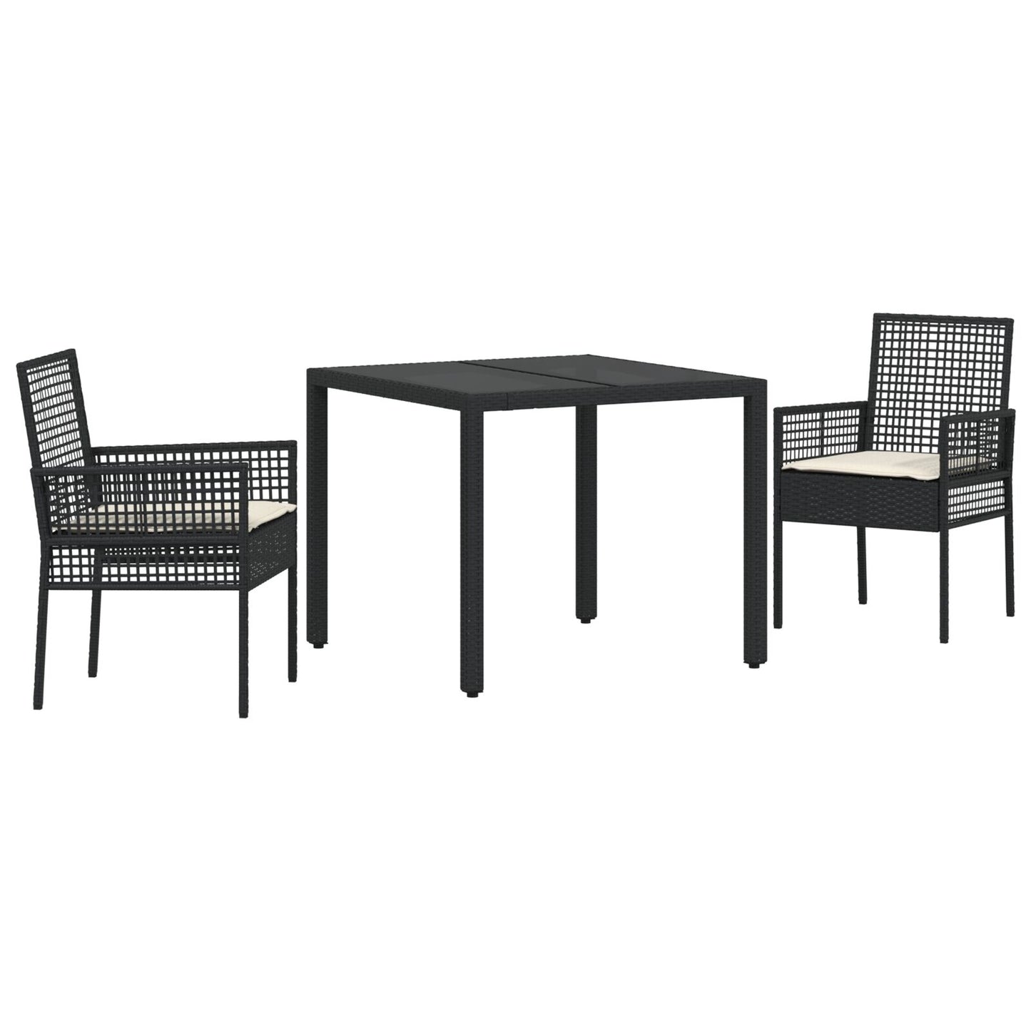 3 Delige Tuin Eetset met Kussens Zwart Poly Rattan