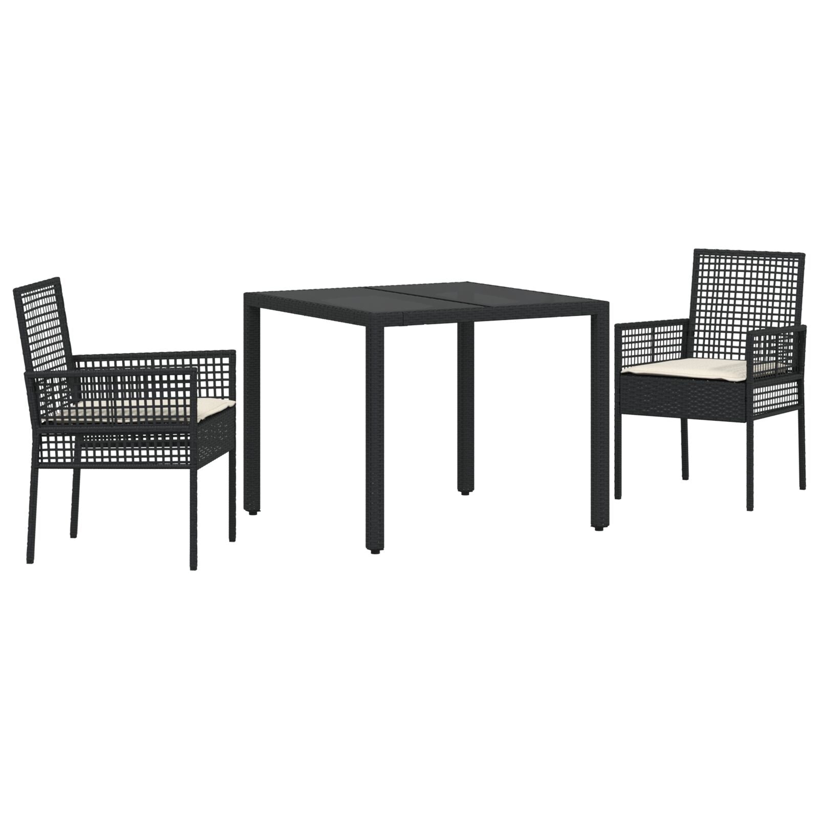 3 Delige Tuin Eetset met Kussens Zwart Poly Rattan