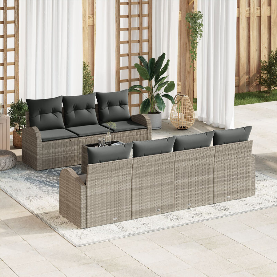 8-Delige Tuin Sofa Set Met Kussens Lichtgrijs Poly Rattan