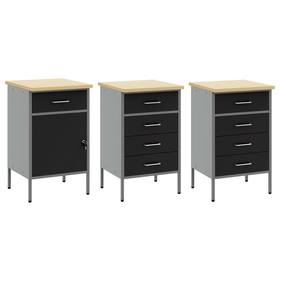 8-Delige Werkbankset Staal 3x (84/85/85 cm) Zwart 3x kast + 3x pegboard + 2x kast met deur