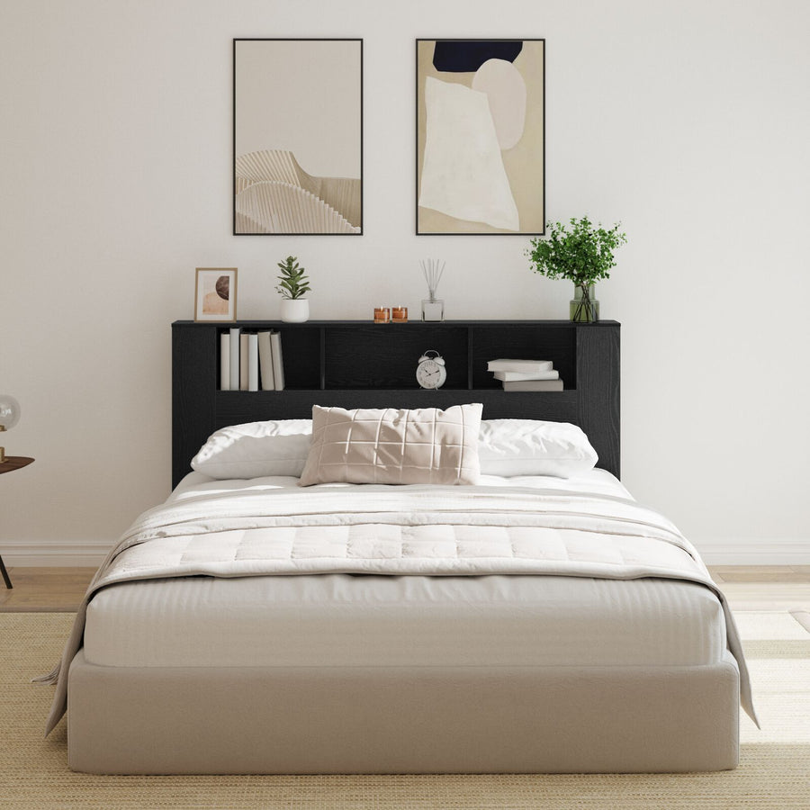 Hoofdbordkast In Zwart Eiken - 180X18.5X102.5 Cm