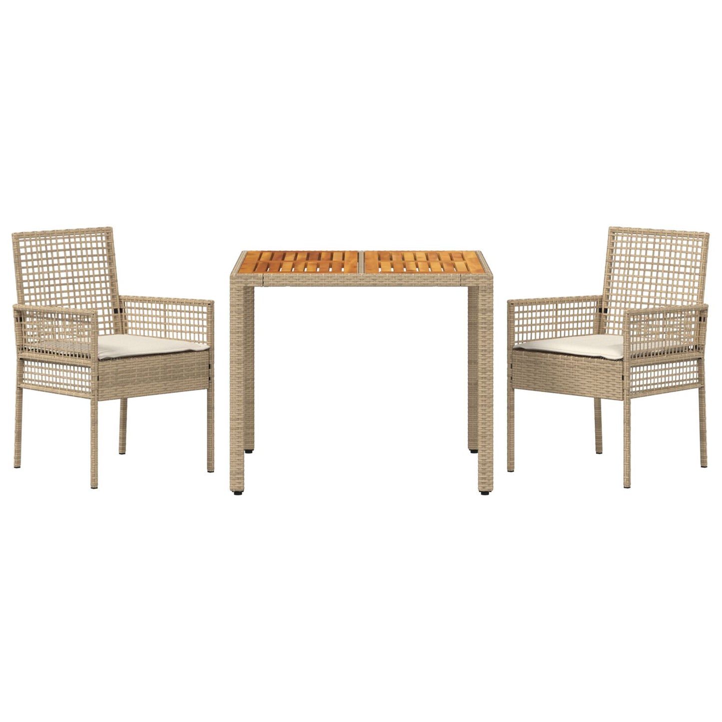 3-Piece Tuintafelset Met Kussens Beige Poly Rieten
