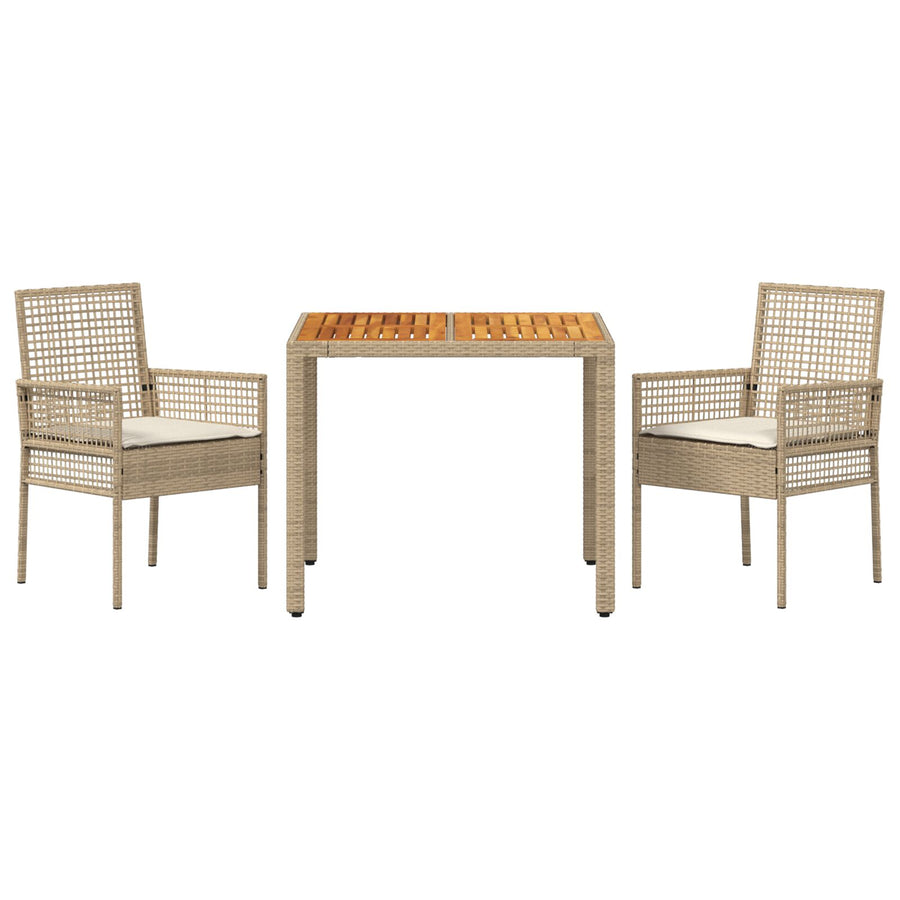 3-Piece Tuintafelset Met Kussens Beige Poly Rieten