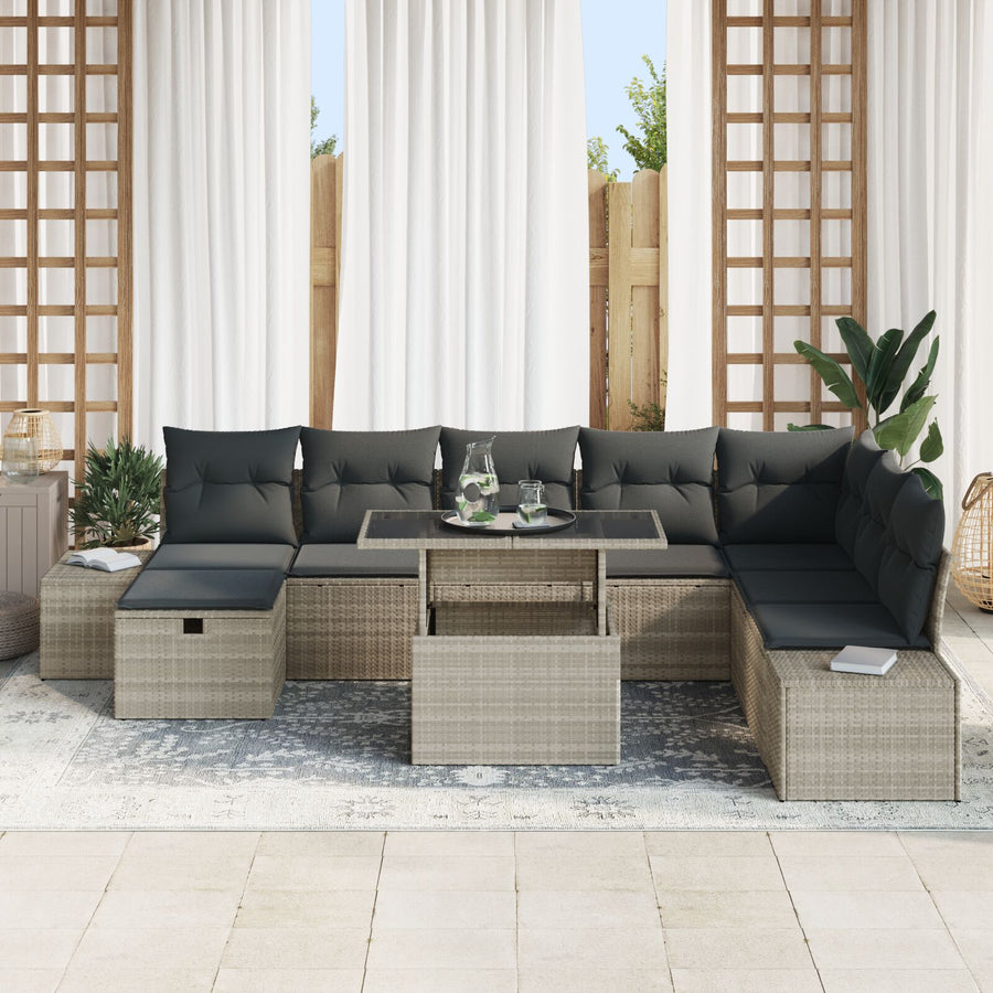 9 Delige Tuin Sofa Set Met Kussens Licht Grijs Poly Rattan Wit